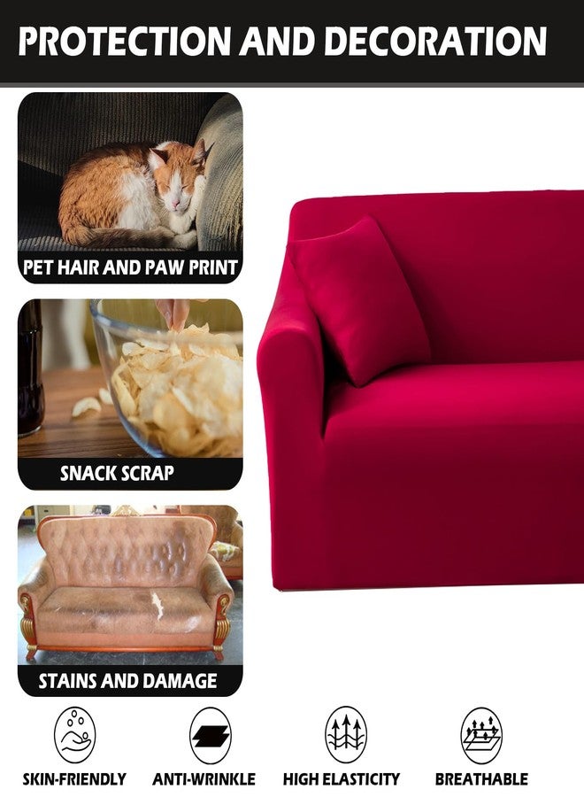 Qubjus Modern Couch Cover Stretch Loveseat Sofa Cover for 2 Cushion Couch Solid Color Non Slip Washable Furniture Protector Sofa Slipcover for Home Decoration(Medium, Red) - Image 5